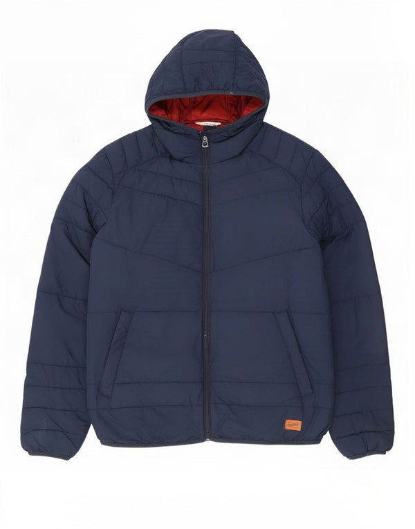 Jack & Jones Mens Hooded Padded Jacket UK 36 Small Navy Blue Polyester