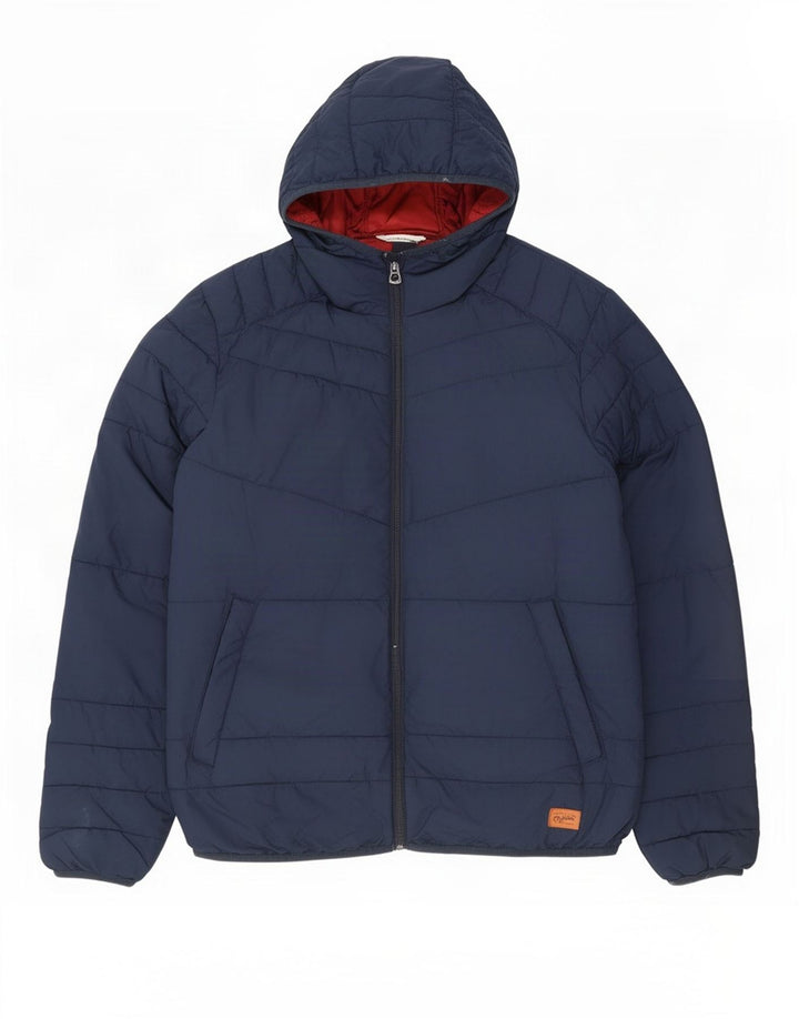 Jack & Jones Mens Hooded Padded Jacket UK 36 Small Navy Blue Polyester