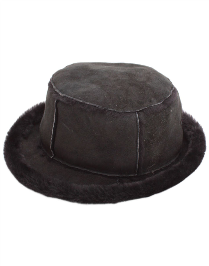 Borsalino Womens Shearling Bucket Hat Medium Grey Suede