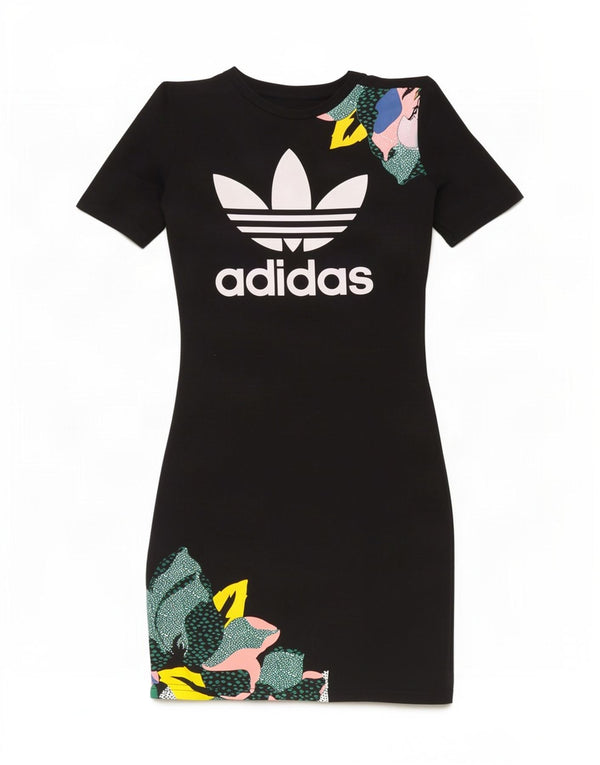 Adidas Womens Her Studio London Graphic T-Shirt Dress UK 6 XS Black Floral