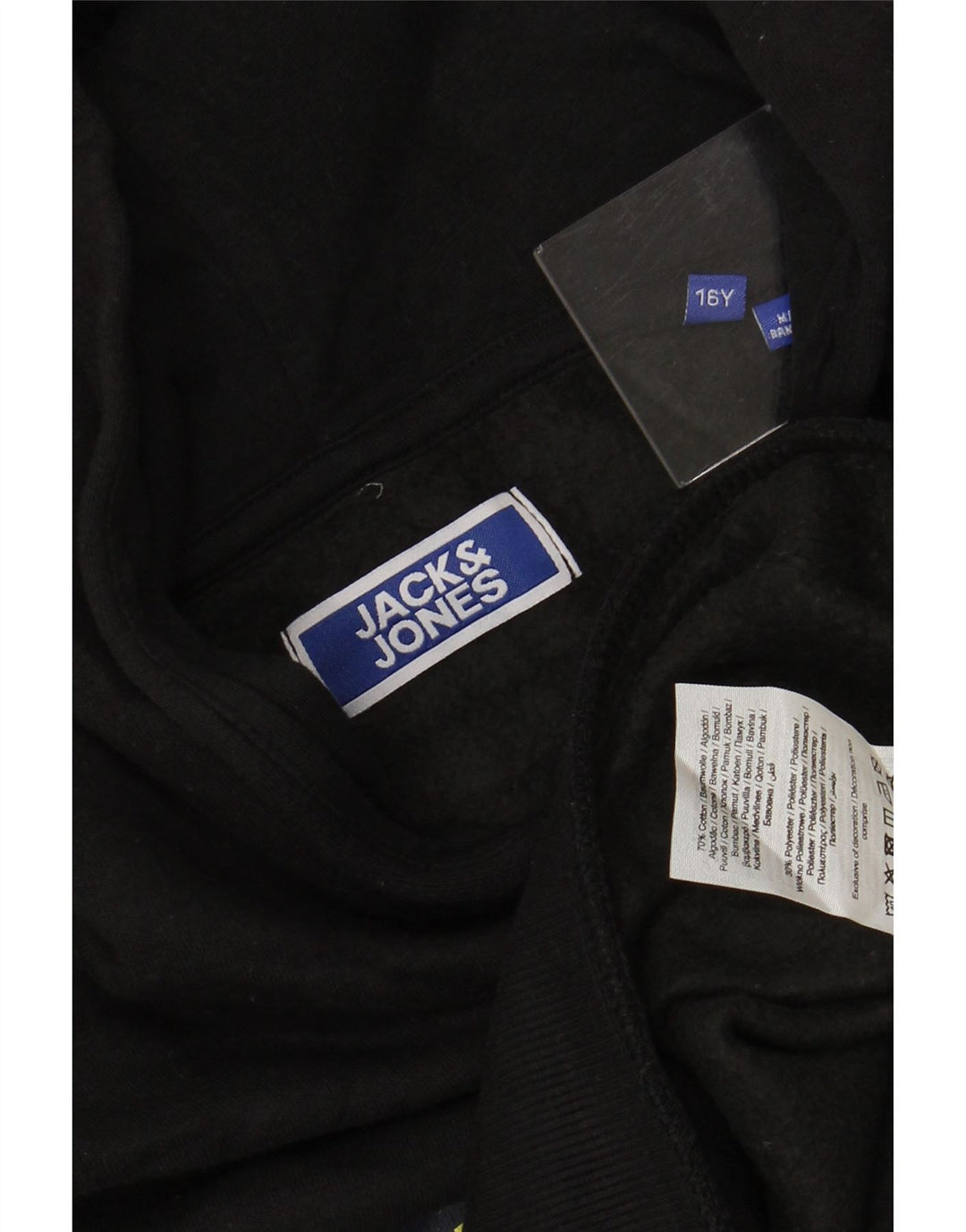 JACK & JONES Boys Graphic Hoodie Jumper 15-16 Years Black Cotton