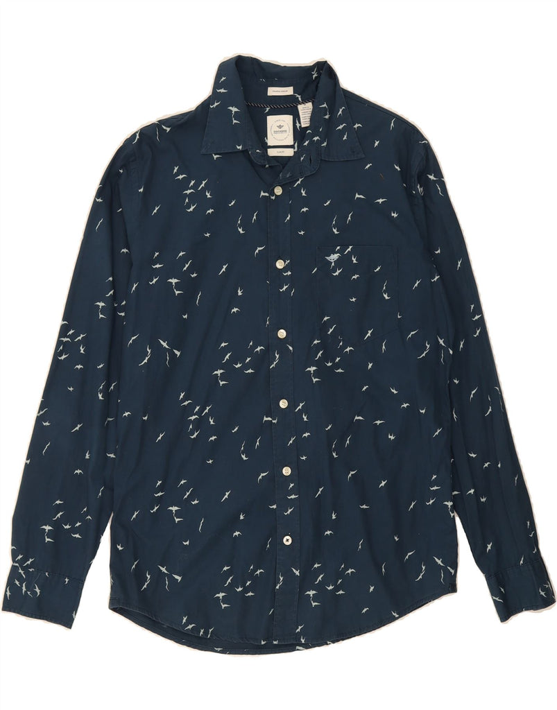 DOCKERS Mens Graphic Slim Fit Shirt Medium Navy Blue Cotton Vintage Dockers and Second-Hand Dockers from Messina Hembry 