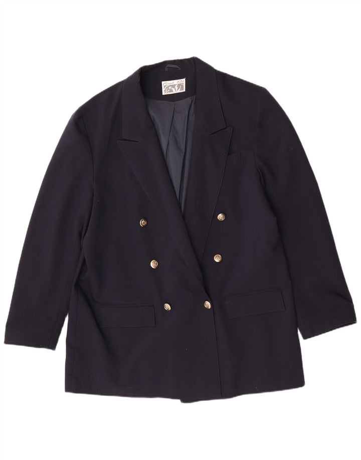 Vintage Womens Double Breasted Blazer Jacket UK 18 XL Navy Blue Polyester