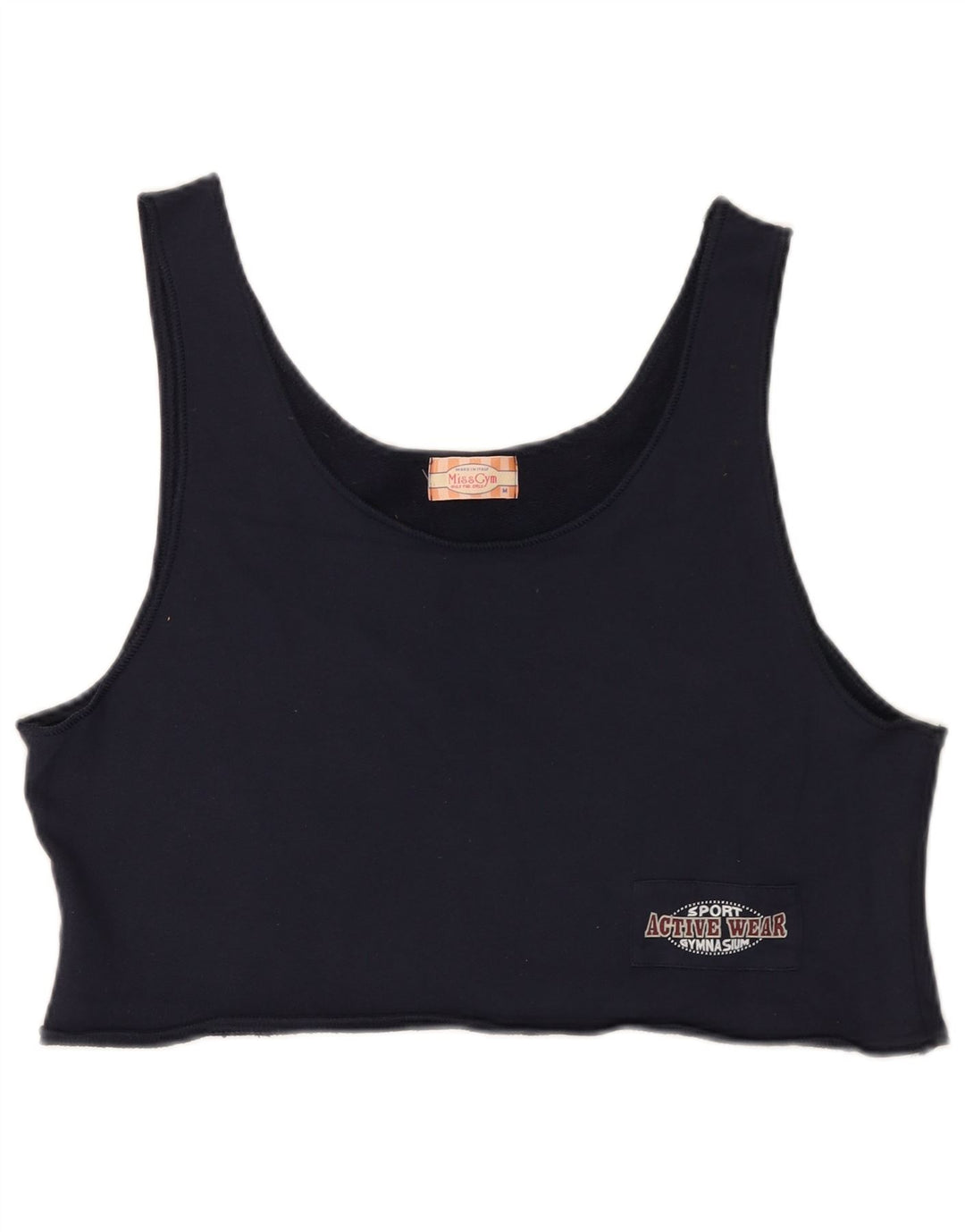 Vintage Womens Crop Vest Top UK 14 Medium Navy Blue Cotton