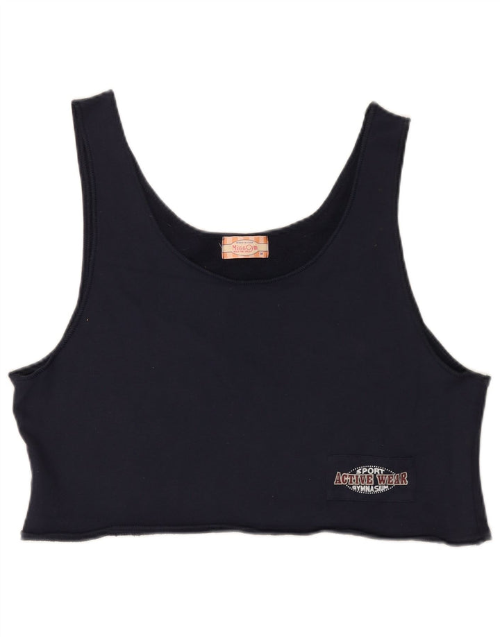 Vintage Womens Crop Vest Top UK 14 Medium Navy Blue Cotton