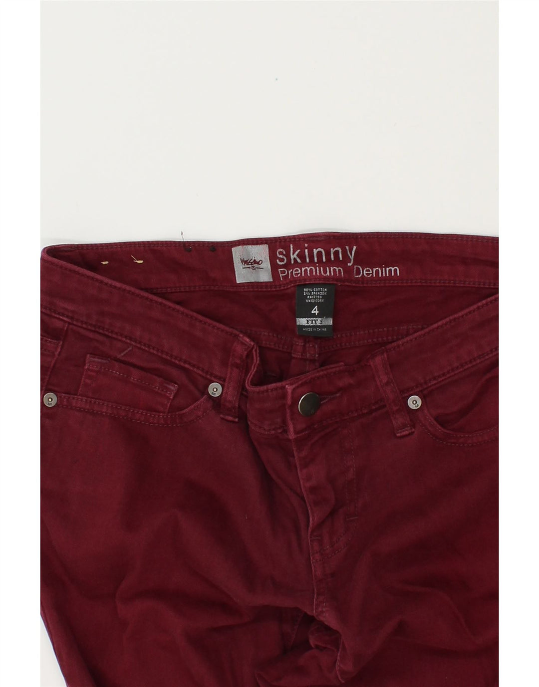 MOSSIMO Womens Skinny Jeans US 4 Small W27 L31 Maroon Cotton Vintage Mossimo and Second-Hand Mossimo from Messina Hembry 