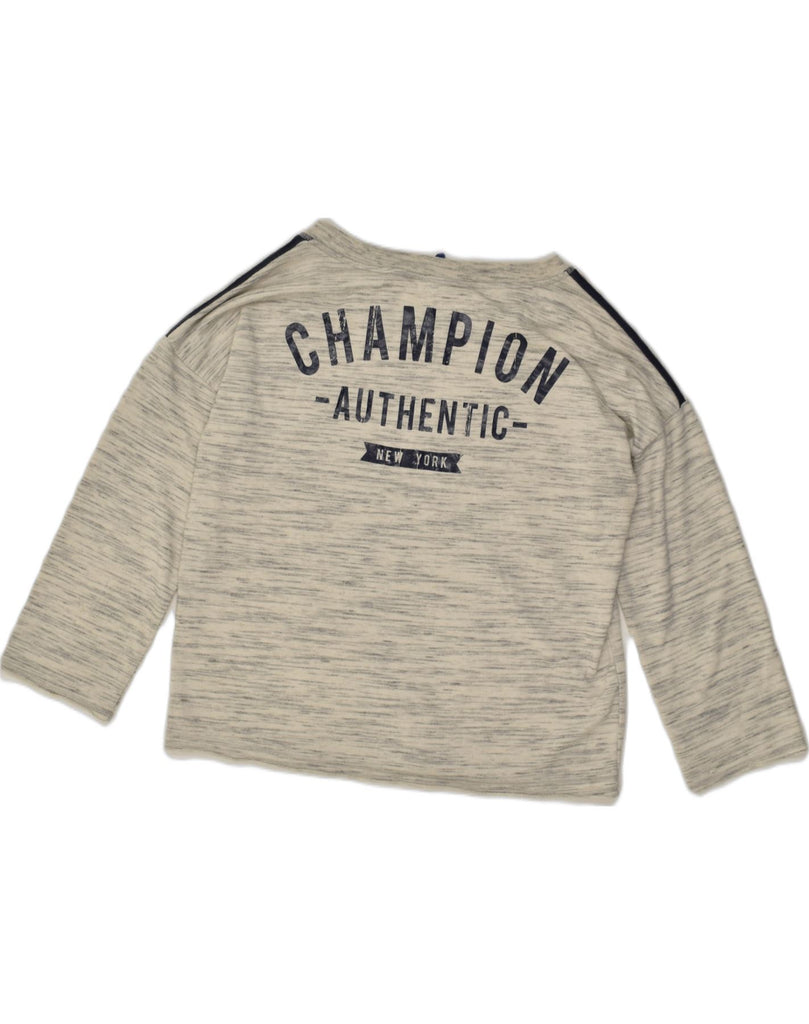 CHAMPION Womens Graphic 3/4 Sleeve Crop Top UK 18 XL  Grey Pinstripe | Vintage Champion | Thrift | Second-Hand Champion | Used Clothing | Messina Hembry 