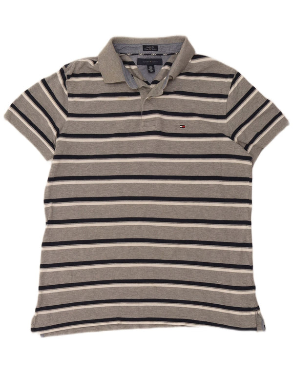 Tommy Hilfiger Mens Custom Fit Polo Shirt Large Grey Striped Cotton