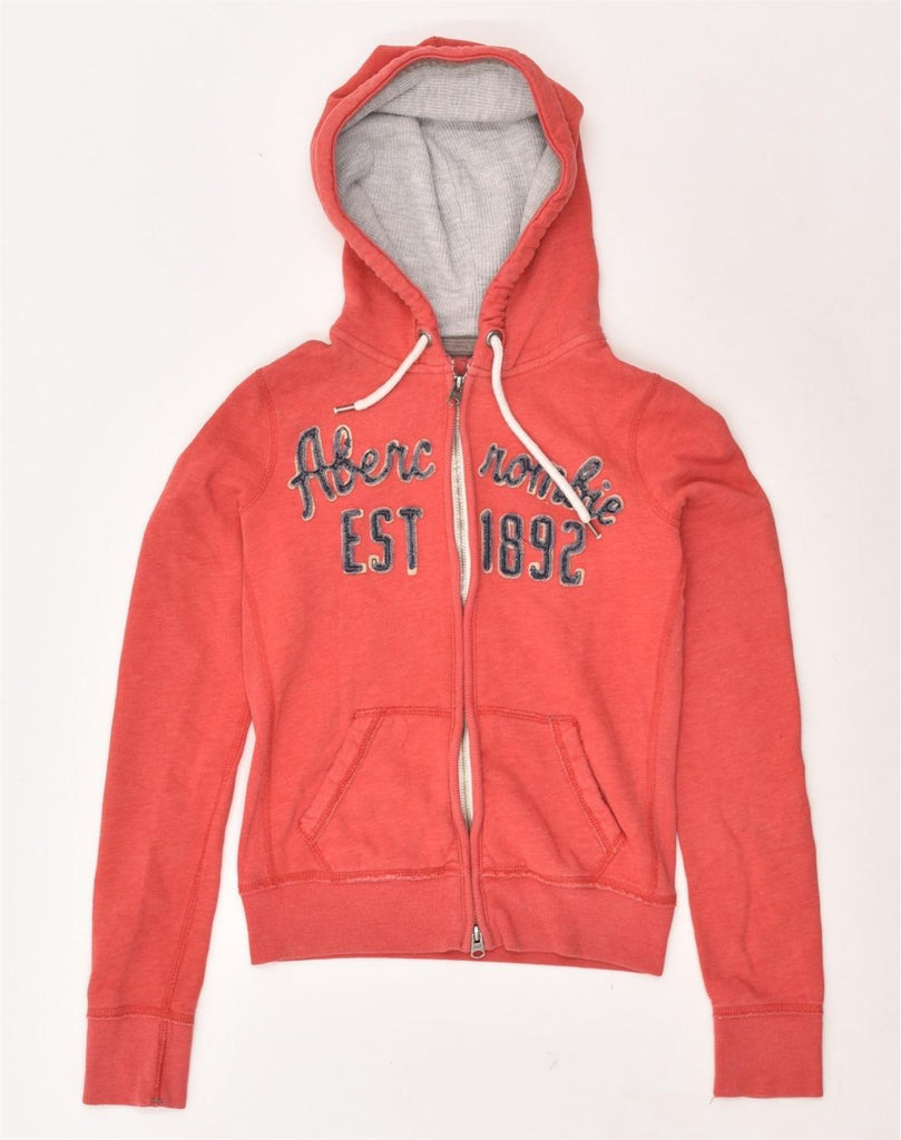 ABERCROMBIE FITCH Womens Graphic Zip Hoodie Sweater UK 8 Small Red Vintage Second Hand Clothing Online Messina Hembry