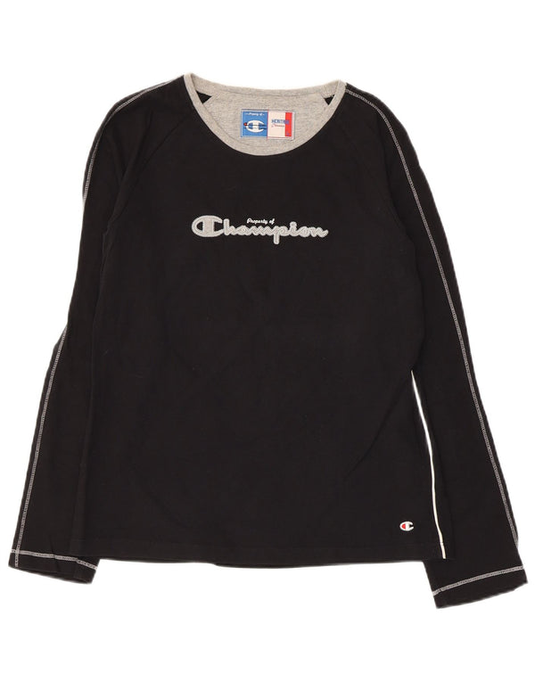 CHAMPION Womens Graphic Top Long Sleeve UK 14 Large Black