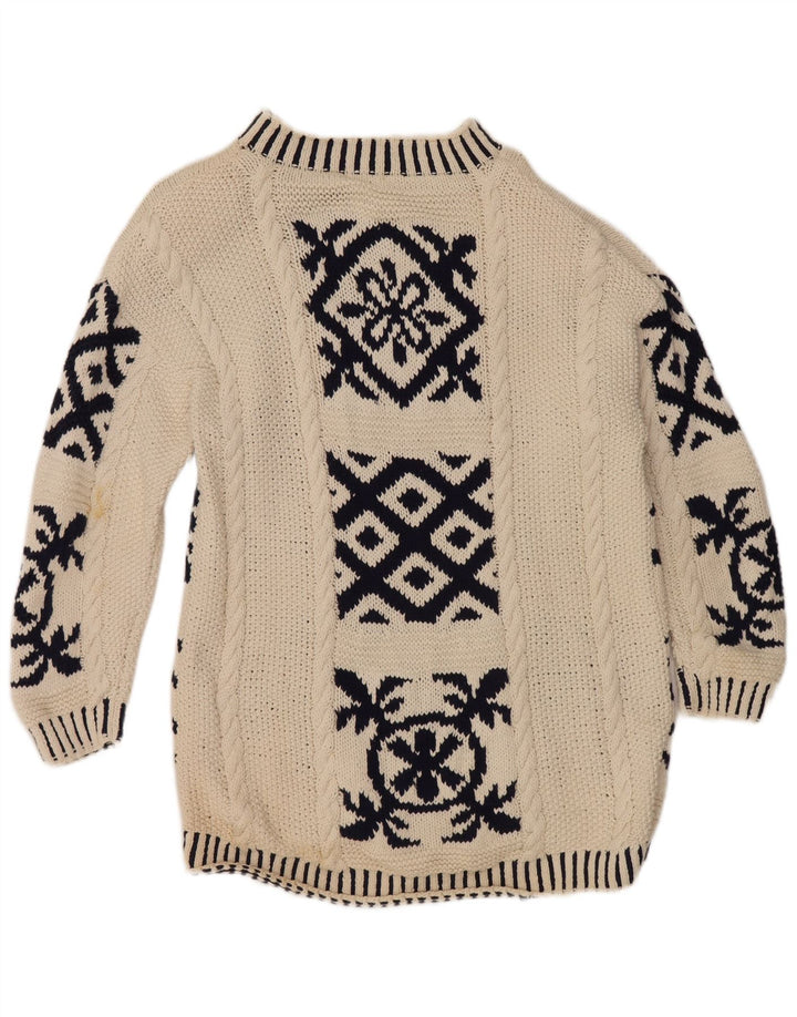 Vintage Womens Turtle Neck Jumper Sweater EU 38 Medium Off White Geometric