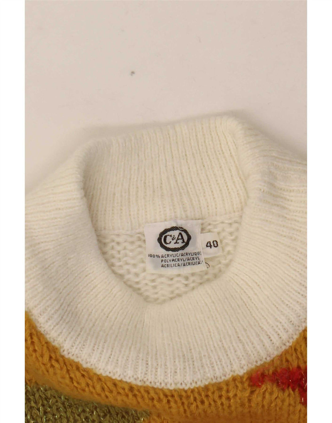 C&A Womens Turtle Neck Jumper Sweater EU 40 Medium White Colourblock