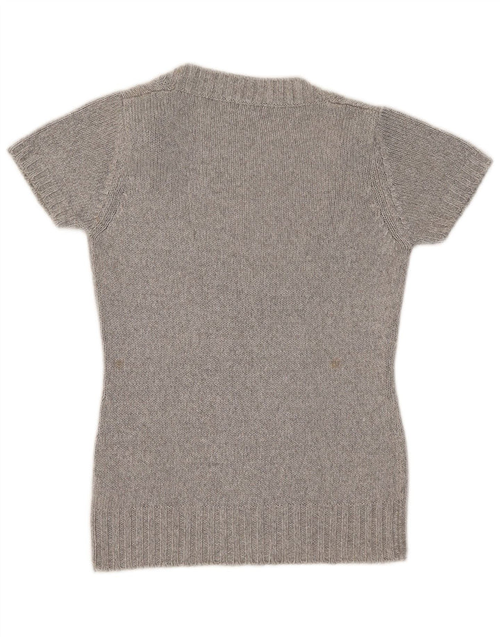 Massimo Dutti Womens Short Sleeve V-Neck Jumper Sweater UK 10 Small Grey