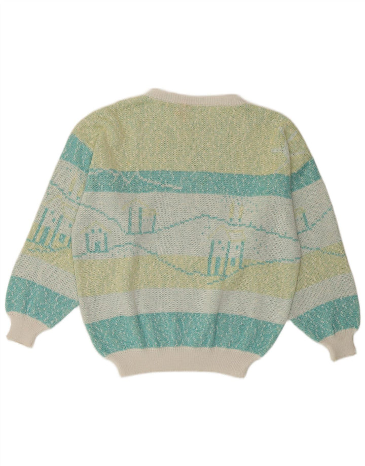 VINTAGE Womens Boat Neck Jumper Sweater UK 16 Large Multicoloured Striped