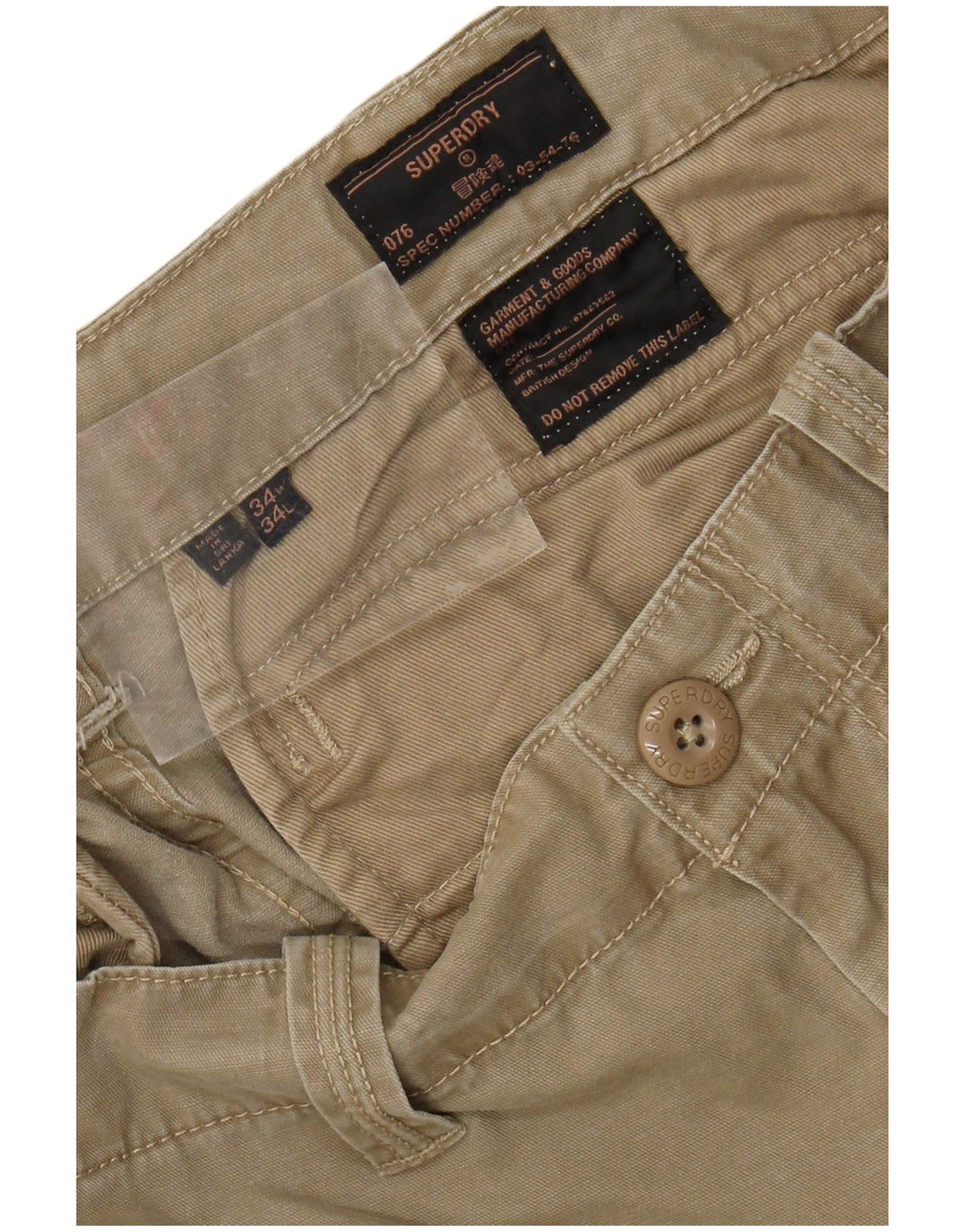 Superdry Mens Slim Cargo Trousers W34 L34 Khaki Cotton