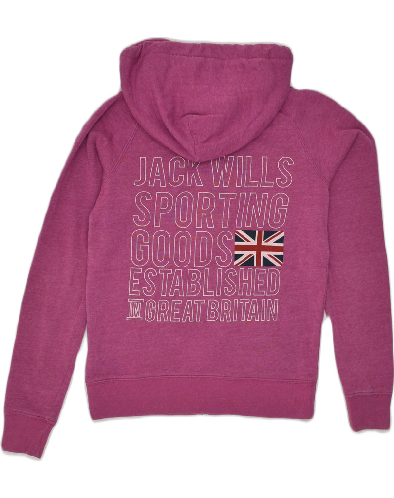 JACK WILLS Womens Graphic Zip Hoodie Sweater UK 10 Small Pink Cotton | Vintage Jack Wills | Thrift | Second-Hand Jack Wills | Used Clothing | Messina Hembry 