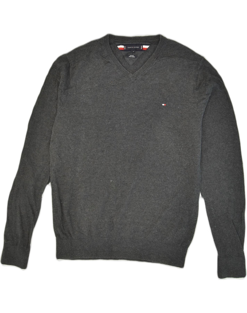 TOMMY HILFIGER Mens V-Neck Jumper Sweater Medium Grey Cotton | Vintage Tommy Hilfiger | Thrift | Second-Hand Tommy Hilfiger | Used Clothing | Messina Hembry 