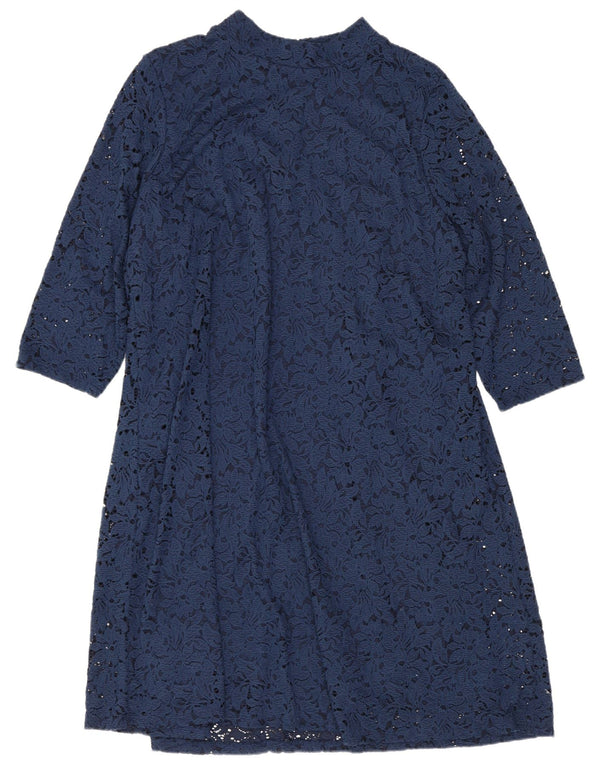 Marks & Spencer Womens 3/4 Sleeve A-Line Dress UK 20 2XL Navy Blue Floral