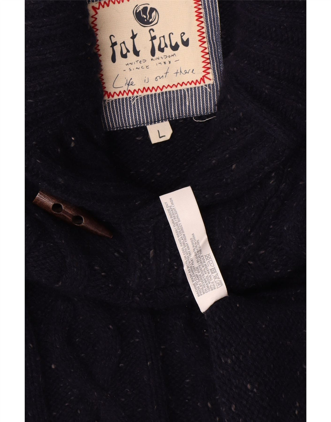 Fat Face Mens Shawl Neck Jumper Sweater Large Navy Blue Flecked Wool