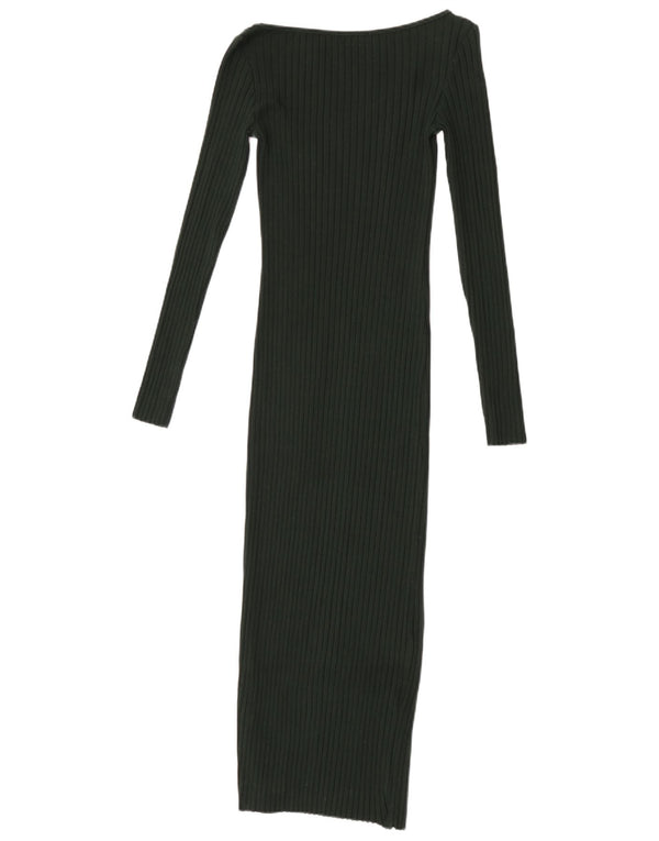 Zara Womens Long Sleeve Bodycon Dress UK 8 Small Green Cotton