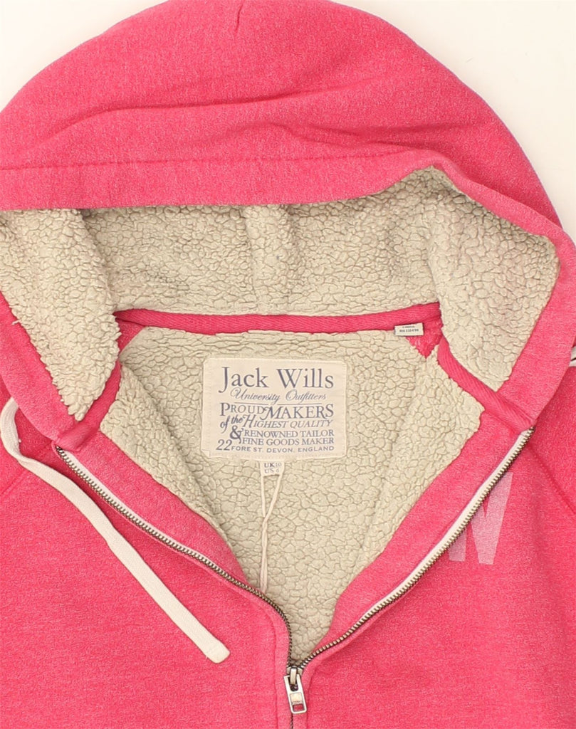 JACK WILLS Womens Sherpa Zip Hoodie Sweater UK 10 Small Pink Cotton | Vintage Jack Wills | Thrift | Second-Hand Jack Wills | Used Clothing | Messina Hembry 