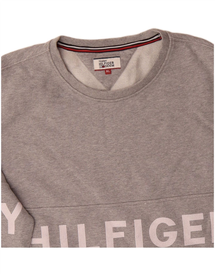 TOMMY HILFIGER Mens Graphic Sweatshirt Jumper XL Grey Cotton