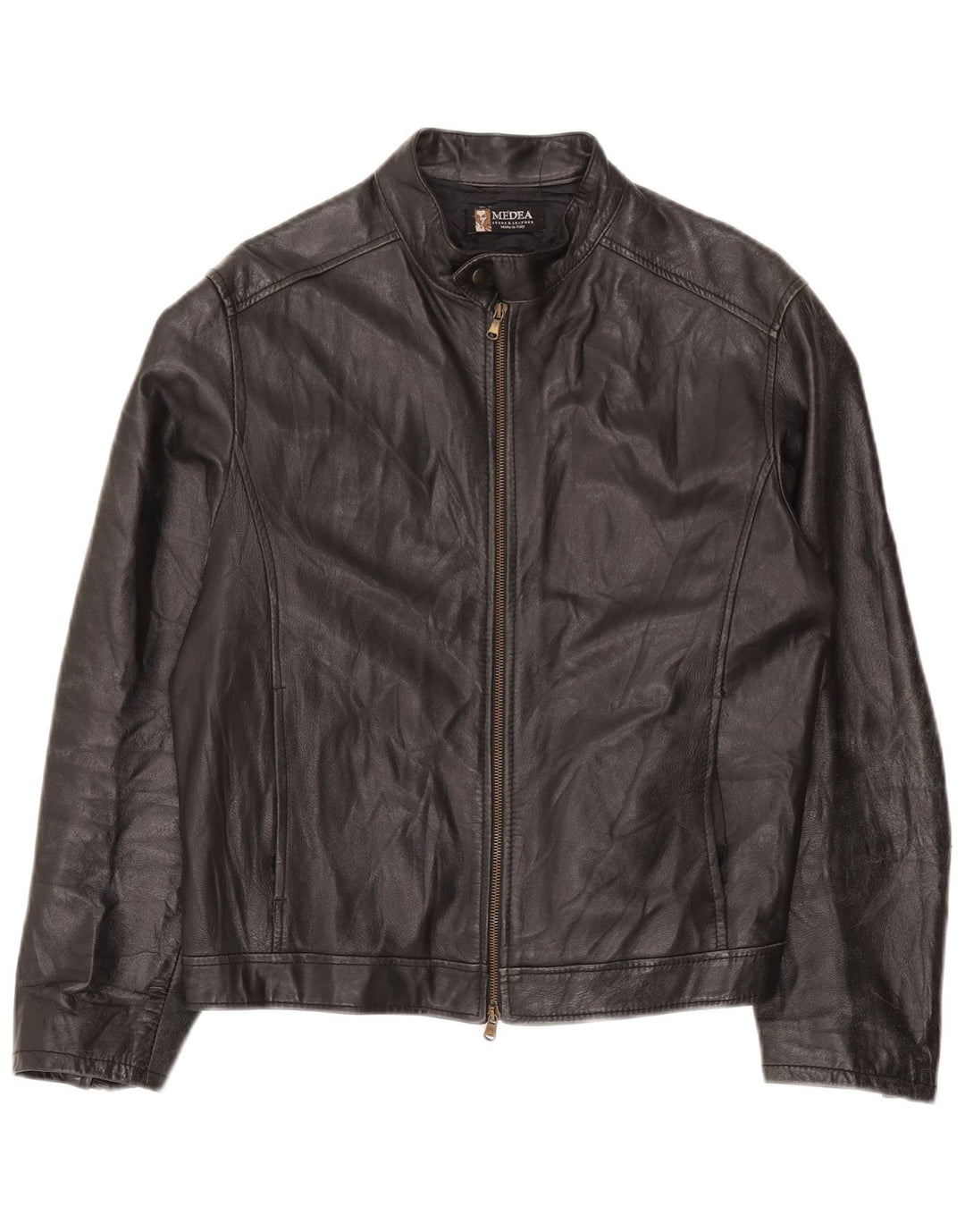 Vintage Mens Leather Jacket IT 48 Medium Black Leather