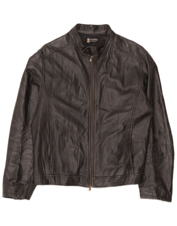 Vintage Mens Leather Jacket IT 48 Medium Black Leather