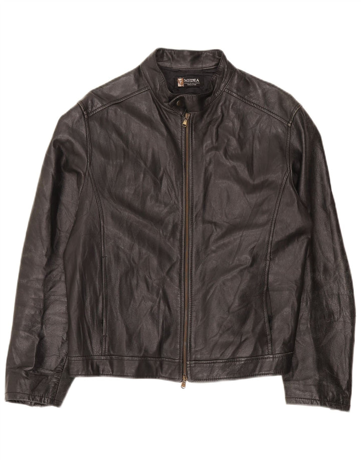 Vintage Mens Leather Jacket IT 48 Medium Black Leather