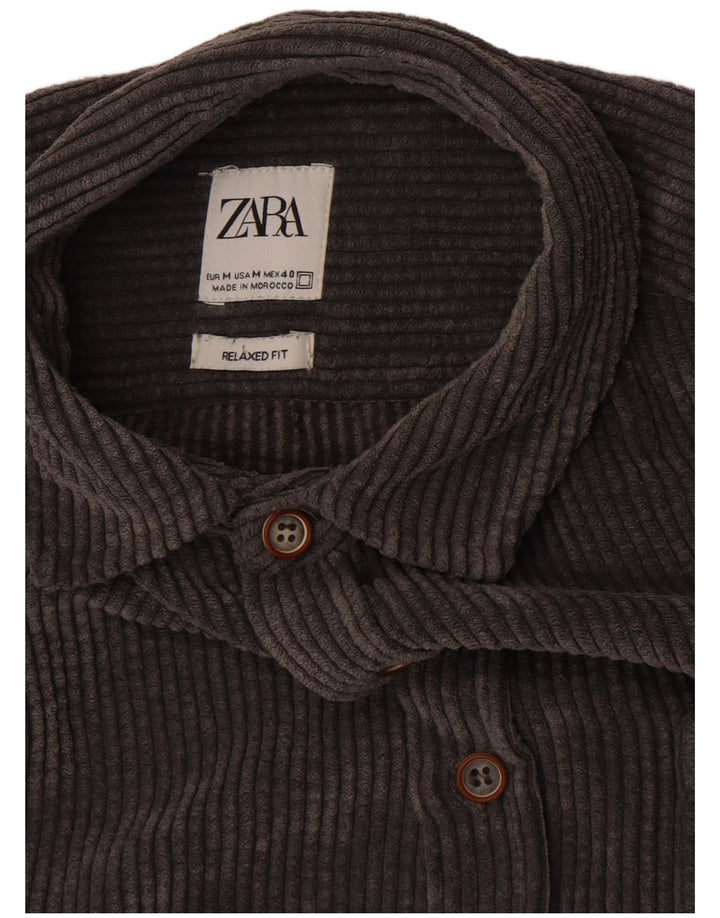 ZARA Mens Corduroy Relaxed Fit Shirt Medium Grey
