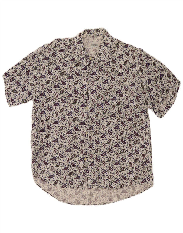 Benetton Mens Short Sleeve Shirt Small White Paisley Viscose