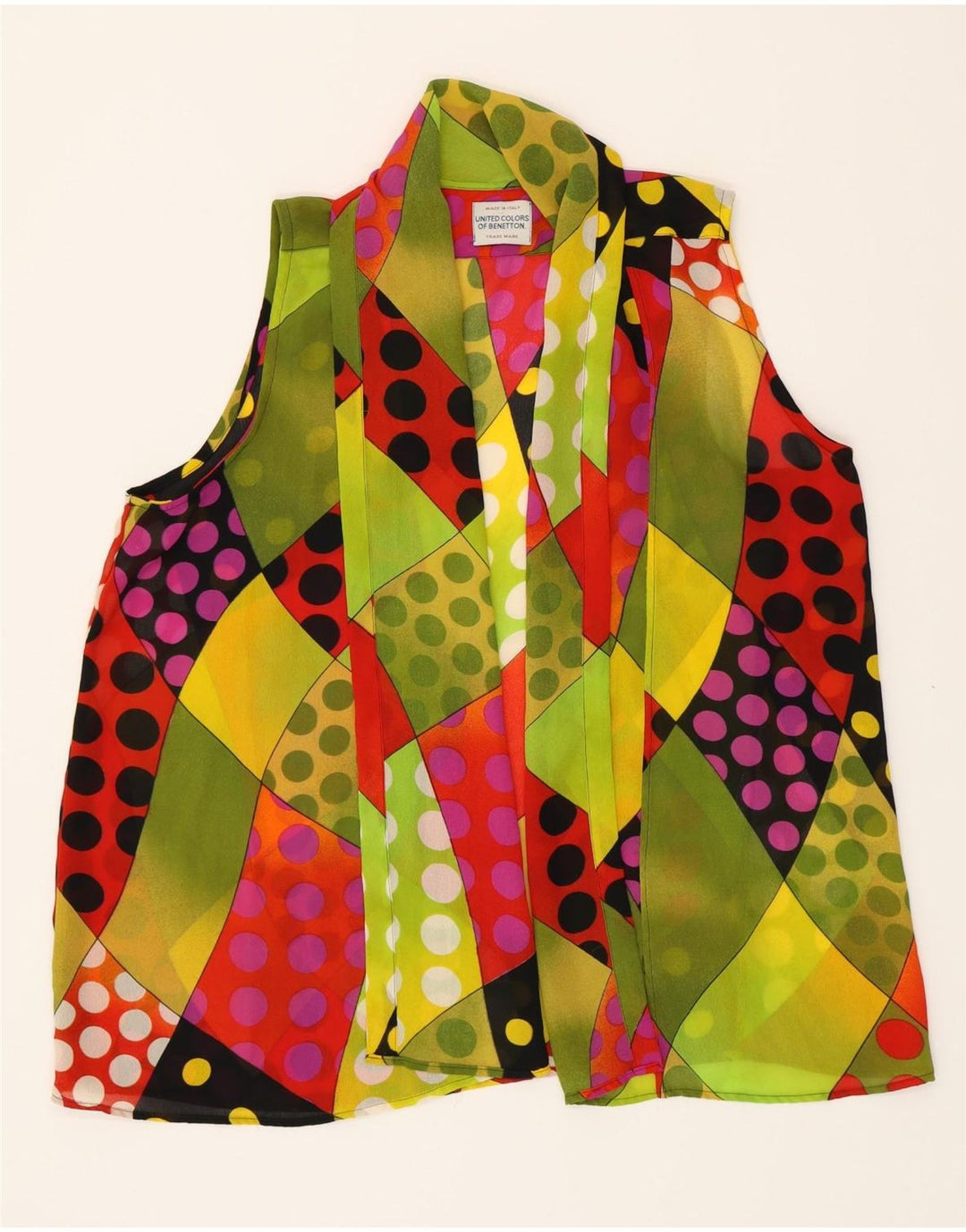 BENETTON Womens Sleeveless Cardigan Top IT 46 Large Multicoloured Spotted Vintage Benetton and Second-Hand Benetton from Messina Hembry 