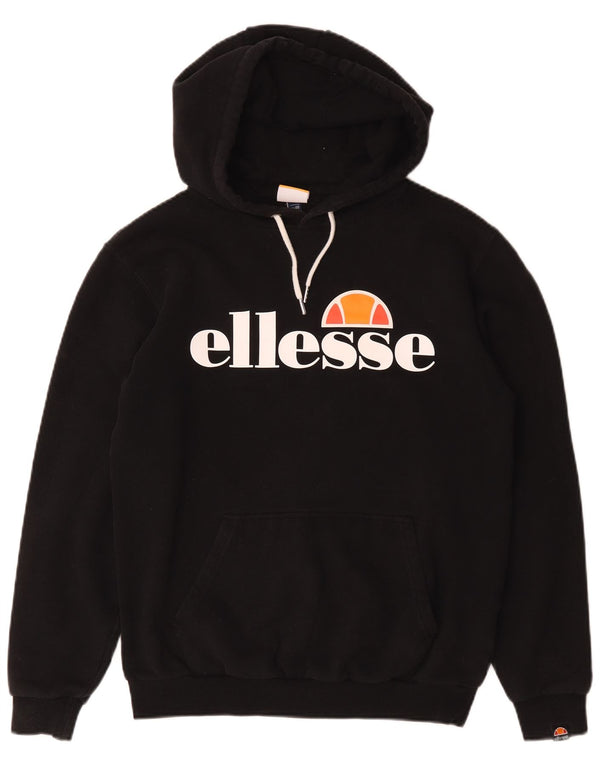 Ellesse Womens Graphic Hoodie Jumper UK 12 Medium Black Cotton