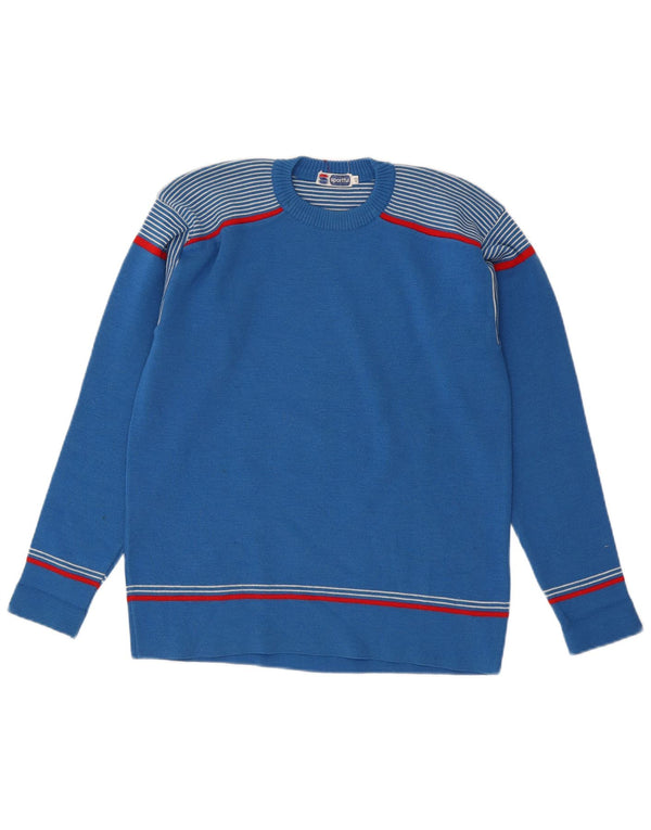 Sportful Mens Crew Neck Jumper Sweater IT 48 Small Blue Striped Virgin Wool