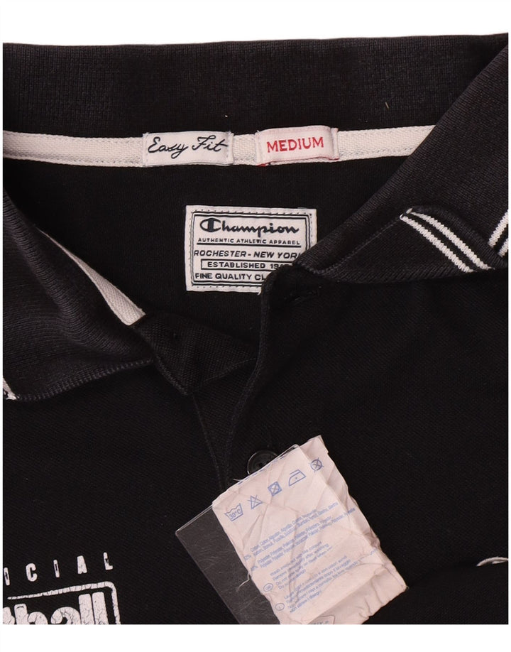 Champion Mens Easy Fit Graphic Polo Shirt Medium Black Cotton