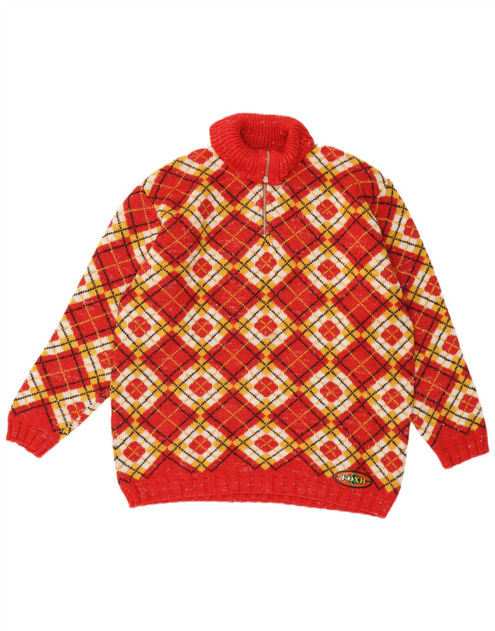 Foxhound Mens Zip Neck Jumper Sweater XL Red Argyle/Diamond Wool