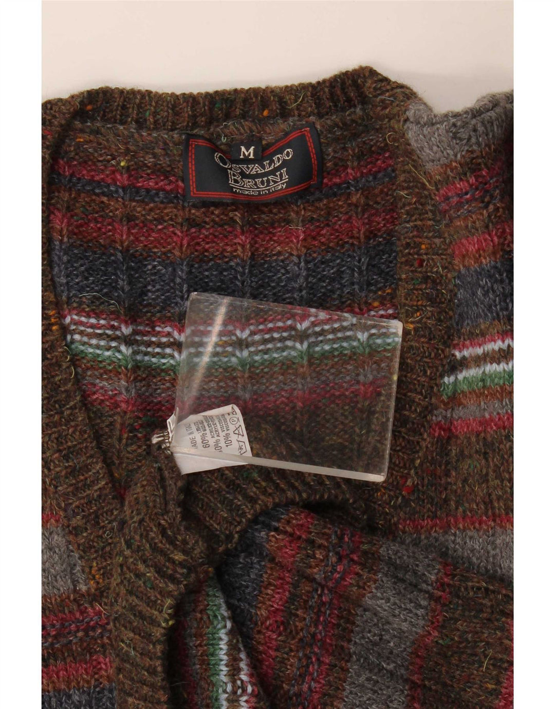 Osvaldo Bruni Mens Vest Tank Top Medium Multicoloured Striped Wool