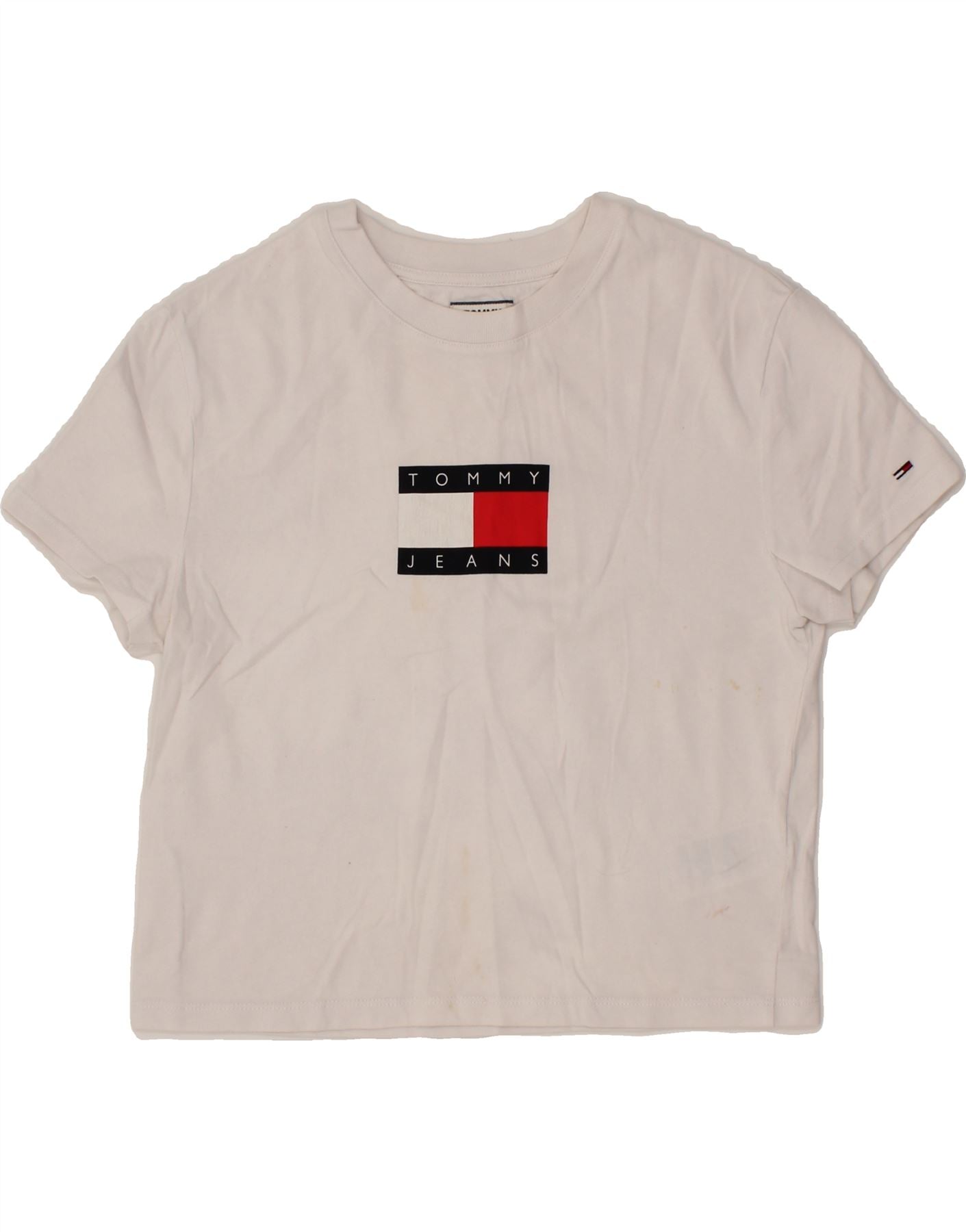 TOMMY HILFIGER Womens Oversized Crop Graphic T-Shirt Top UK 2XS