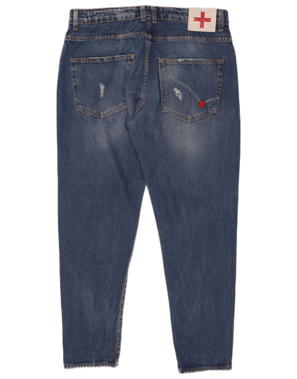 Zu Elements Mens Distressed Carrot Slim Jeans W32 L28 Blue Cotton