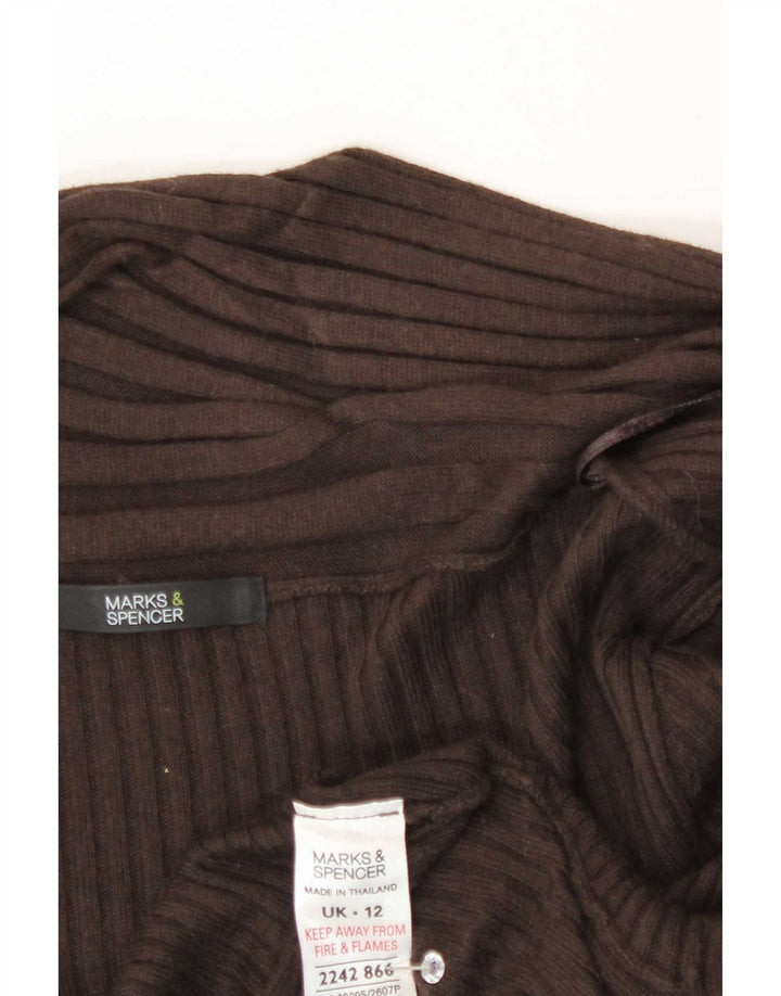 Marks & Spencer Womens Asymmetric Open Cardigan Sweater UK 12 Medium Brown