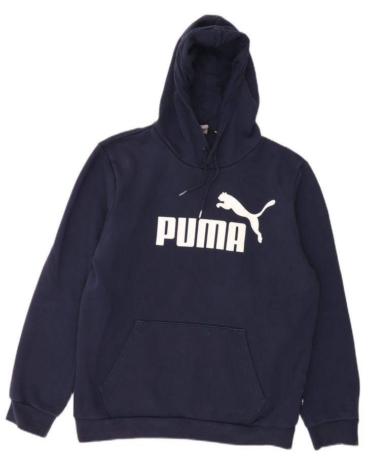Puma Mens Graphic Hoodie Jumper Medium Navy Blue Cotton