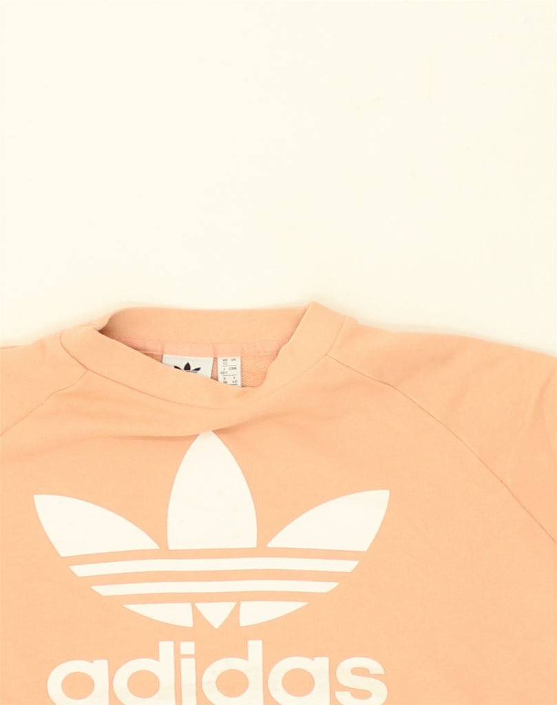 ADIDAS Womens Graphic Sweatshirt Jumper UK 12 Medium Beige Cotton | Vintage Adidas | Thrift | Second-Hand Adidas | Used Clothing | Messina Hembry 