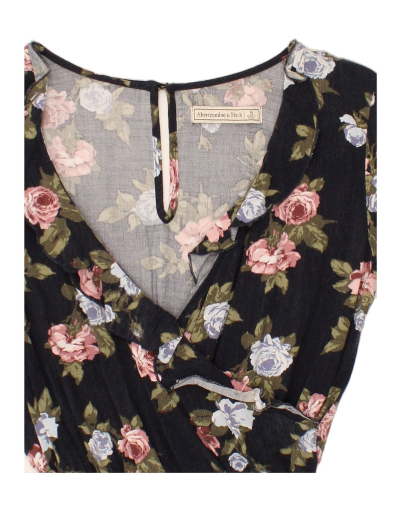 ABERCROMBIE & FITCH Womens 3/4 Sleeve Playsuit UK 10 Small Black Floral Vintage Abercrombie & Fitch and Second-Hand Abercrombie & Fitch from Messina Hembry 