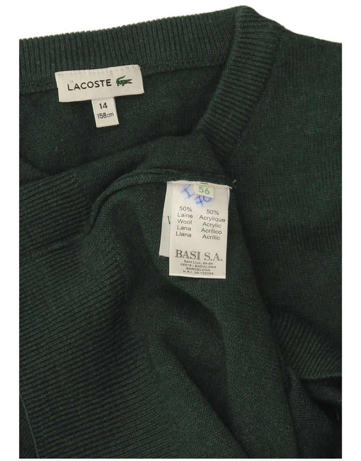 Lacoste Boys Crew Neck Jumper Sweater 13-14 Years Green Wool