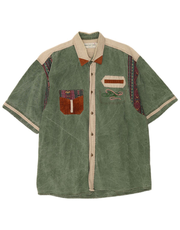 Martini Dry Mens Short Sleeve Shirt Large Green Colourblock Cotton
