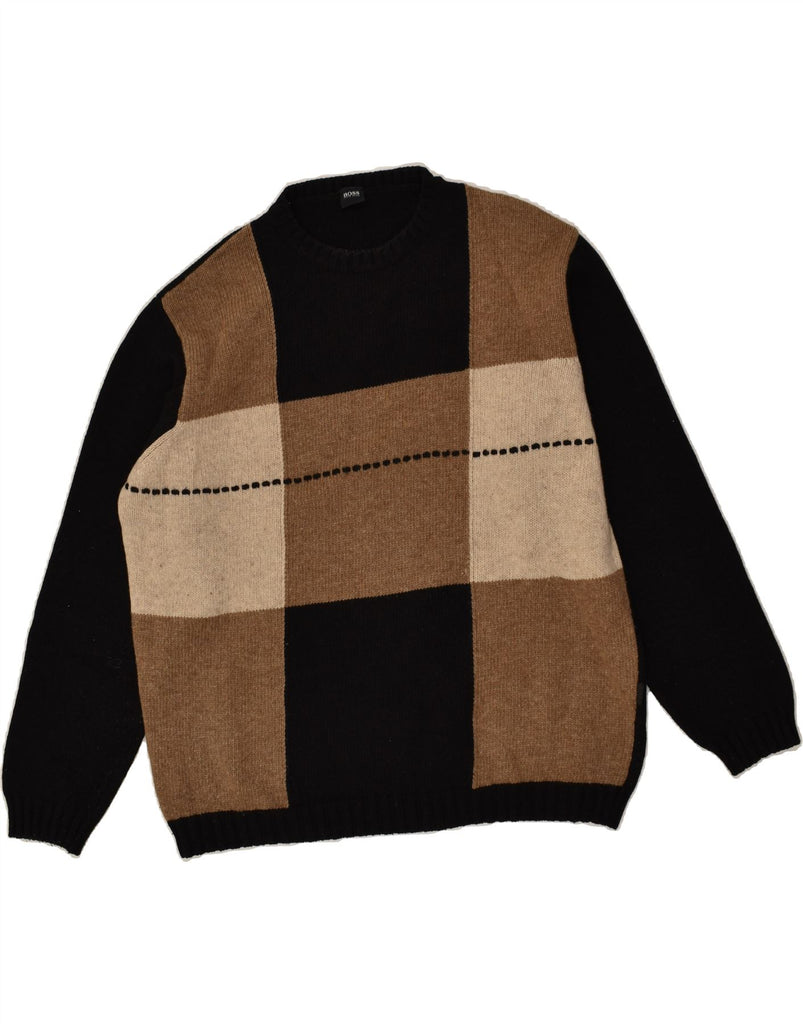 HUGO BOSS Mens Crew Neck Jumper Sweater XL Black Colourblock Wool | Vintage Hugo Boss | Thrift | Second-Hand Hugo Boss | Used Clothing | Messina Hembry 