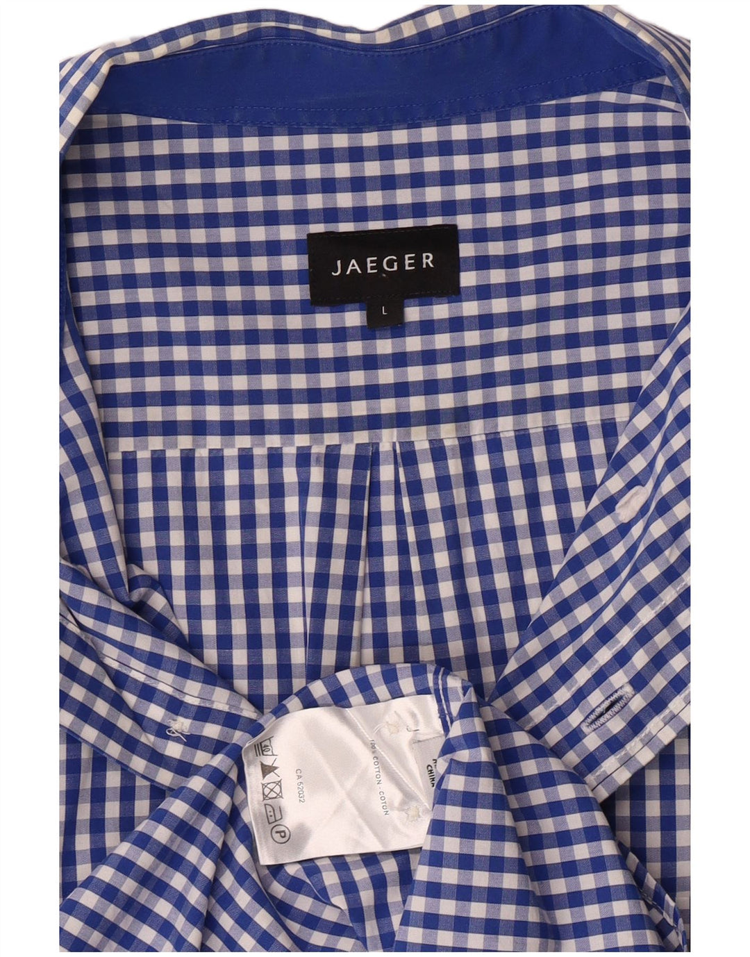 Jaeger Mens Shirt Large Blue Gingham Cotton