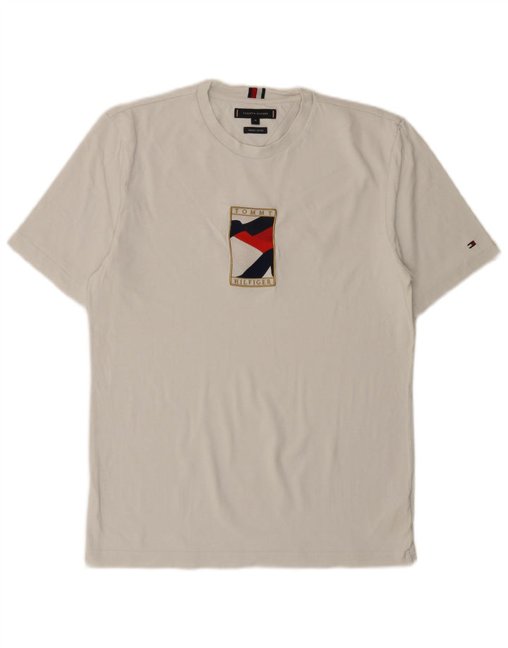 TOMMY HILFIGER Mens Graphic T-Shirt Top Medium White Cotton