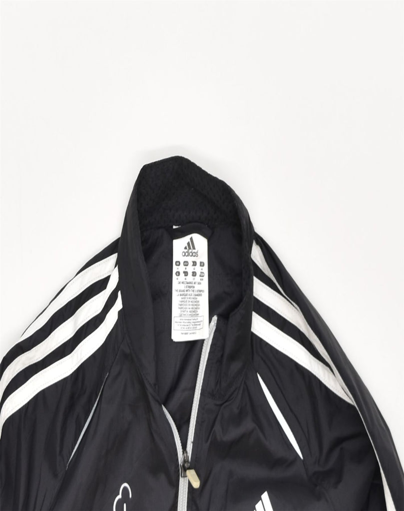 ADIDAS Womens Graphic Tracksuit Top Jacket UK 14 Medium Black Nylon | Vintage | Thrift | Second-Hand | Used Clothing | Messina Hembry 