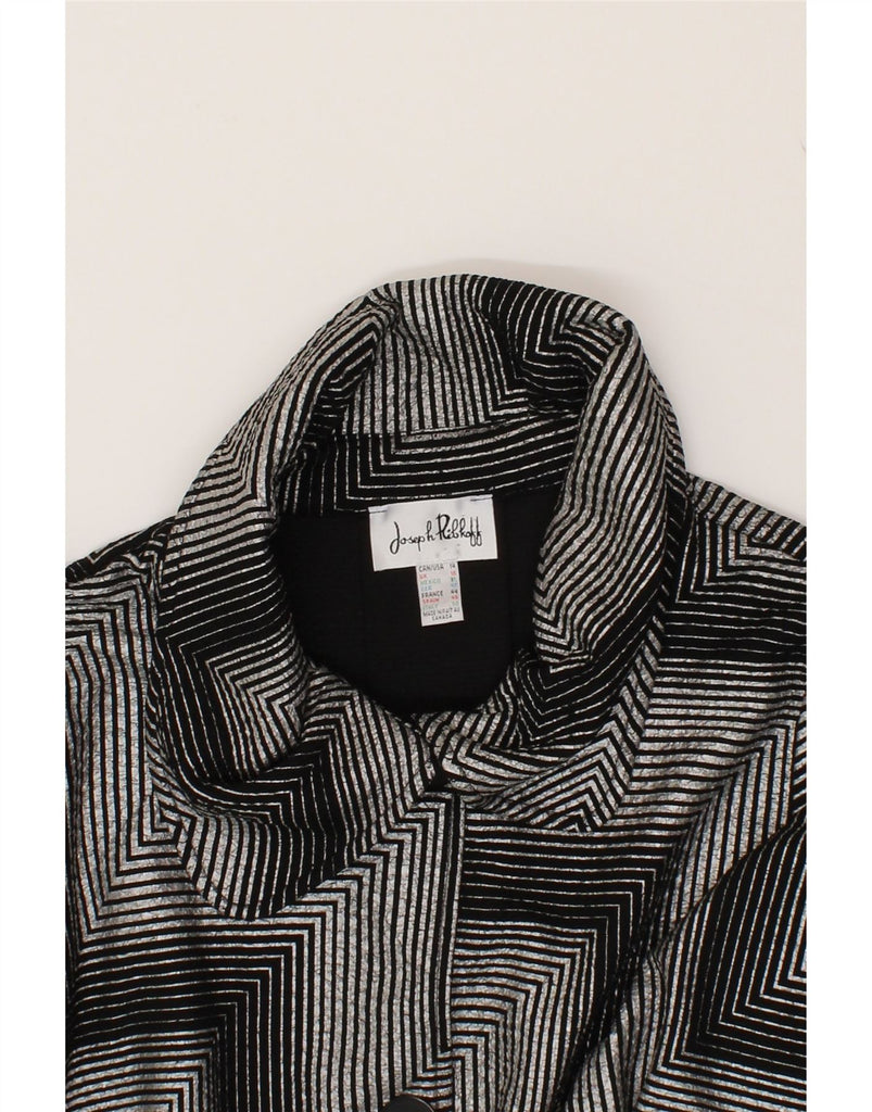 JOSEPH RIBKOFF Womens 3/4 Sleeve Overcoat UK 16 Large Black Chevron Vintage Joseph Ribkoff and Second-Hand Joseph Ribkoff from Messina Hembry 